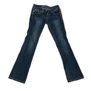 Miss Schic Vintage Y2K Lowrise Darkwash Jeans with rhinestone details, Size 3